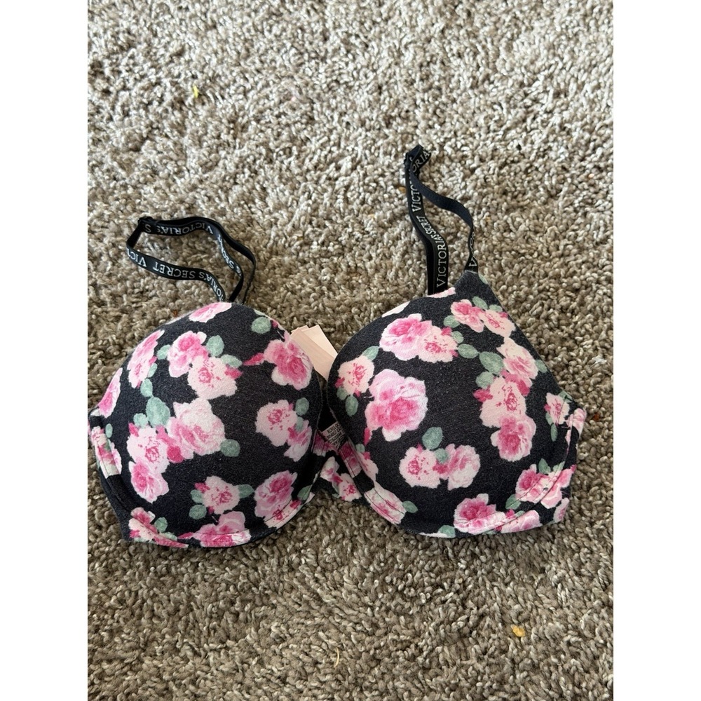 Victoria Secret Pink Super Push Up Bra Size 32D Floral A1-0075